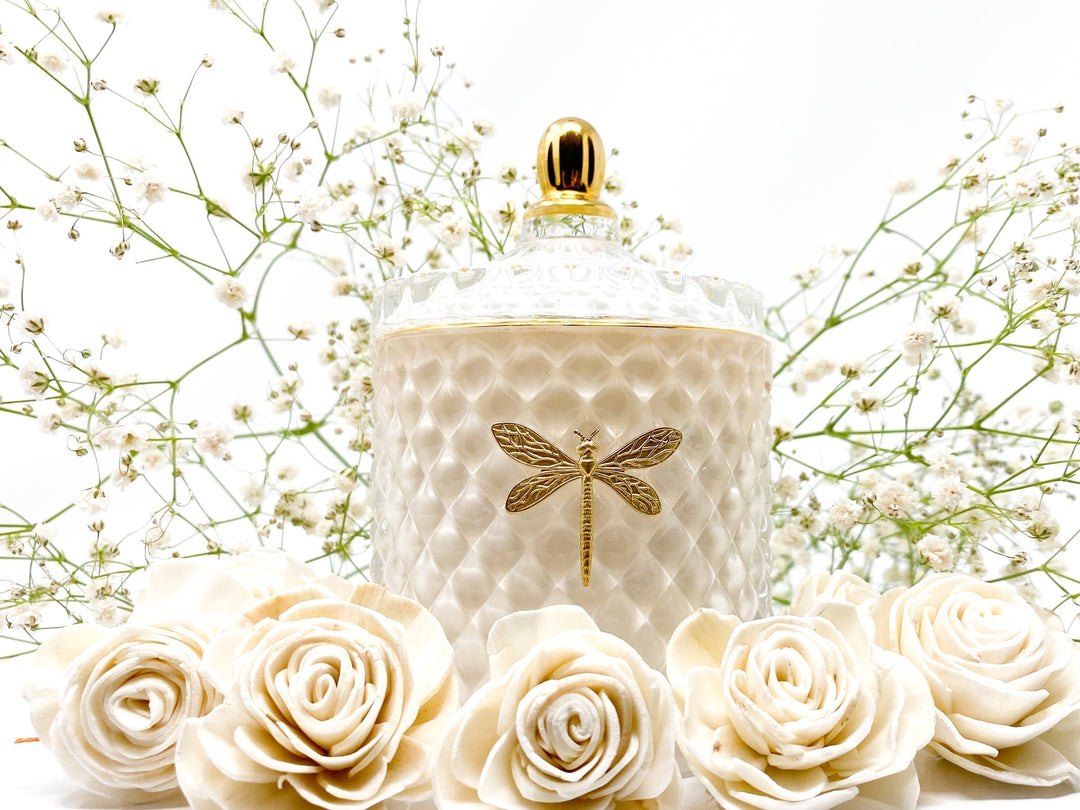 Bella White & Gold Candle - BERGAMOT + OUD – Dragonfly
